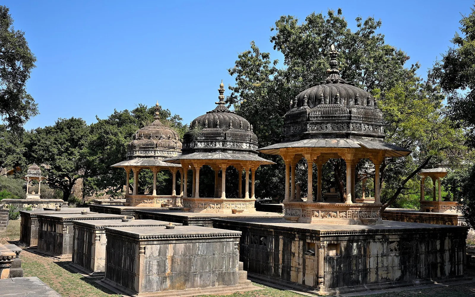 Carved royal chhatris (cenotaphs) at Kshar Bagh, Kota
